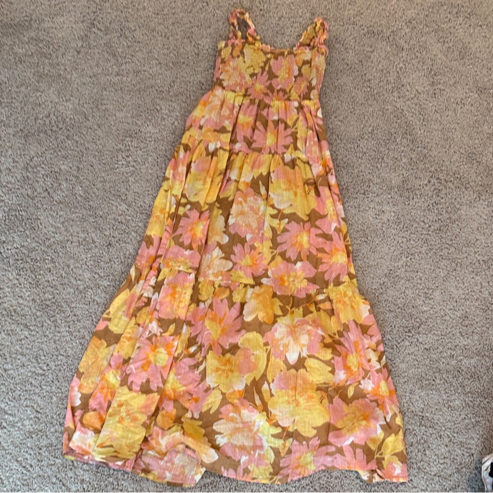 Floral Tiered Maxi Sundress in Pink & Mustard
